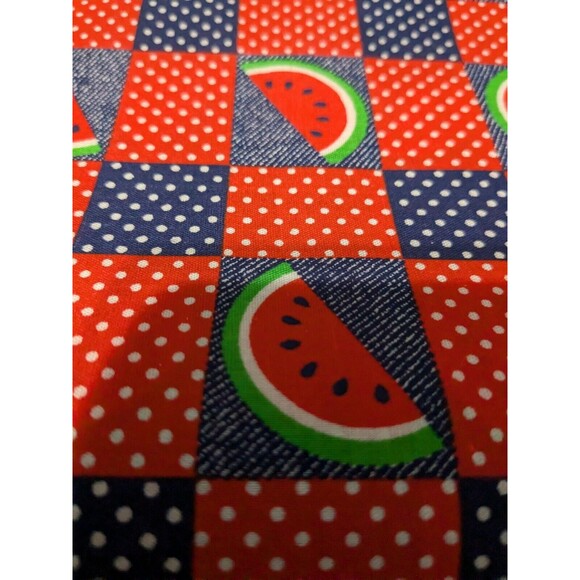 Vintage Red & Blue  Checkered Material With Watermelons. 60" X 45"  Unbranded - Picture 4 of 4